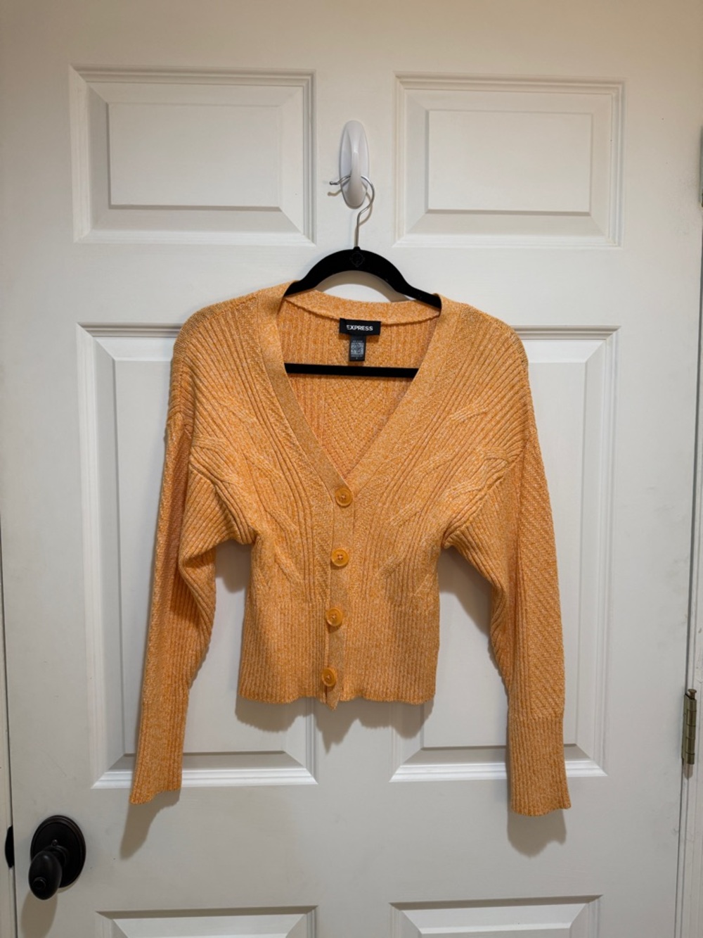 Express Peach Orange Knit Button-Front V-Neck Cardigan